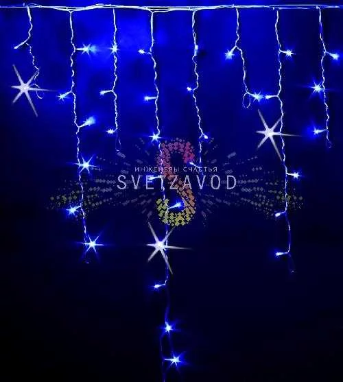 Светодиодная бахрома Айсикл, 3х0,9м, мерцающая, 220В, синяя, прозрачный ПВХ, IP54, Rich Led