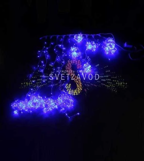Светодиодный дождь Водопад, 1х10м, синий, чейзинг, прозрачный ПВХ, 24В, IP54