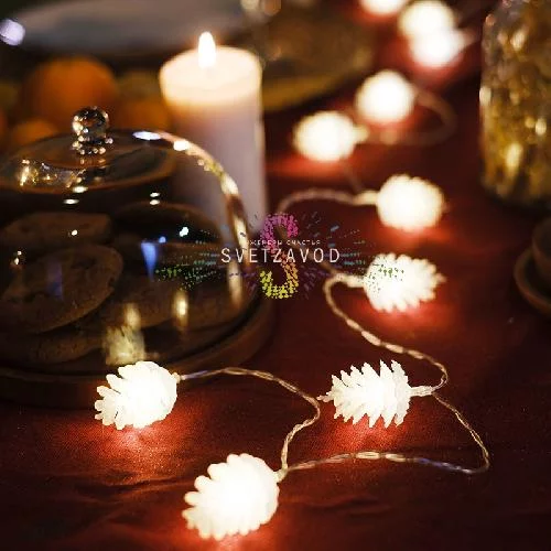 Гирлянда светодиодная на батарейках Шишки, 1,5м, теплый белый, Neon-Night