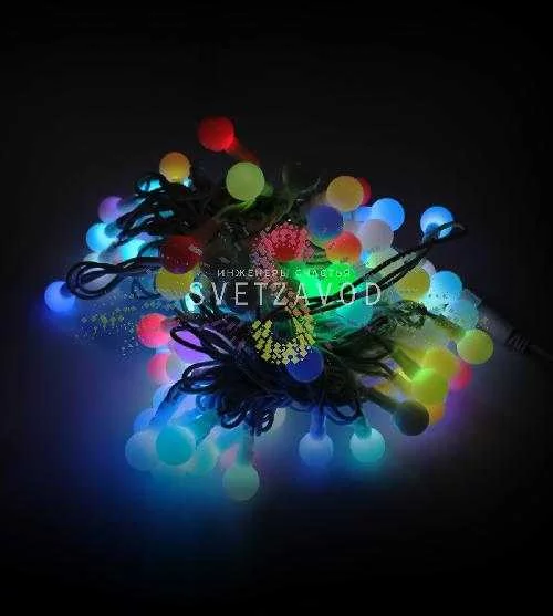 Гирлянда Шарики Ø 25мм, 15м, 220В, белый каучук, RGB, быстрая смена цвета, IP65, без блока питания 
