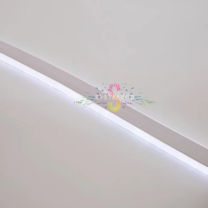 Крупный план светящегося двухстороннего гибкого неона LED Neon Flex прямоугольного сечения 8х16 мм с матовой силиконовой оболочкой