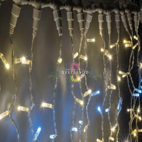 Светодиодный дождь 2х1,5м, теплый белый, мерцающий, WF, прозрачный ПВХ, 220В, IP65