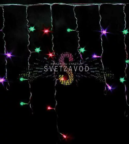 Светодиодная бахрома Айсикл, 3х0,5м, мерцающая, 220В, мульти RGP, прозрачный ПВХ, IP54, Rich Led