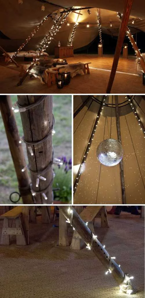 Украшение колонн шатра гирляндами