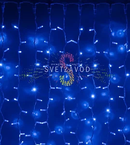 Светодиодный дождь 2х3м, синий, мерцающий, WF, белый ПВХ, 220В, IP65