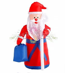Надувная фигура 3D Дед Мороз с посохом, 180 см, 12В, с компрессором и адаптером