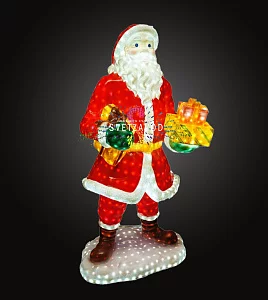 Светодиодная фигура из стекловолокна Дед Мороз с подарками, 170 см, 24В, с трансформатором