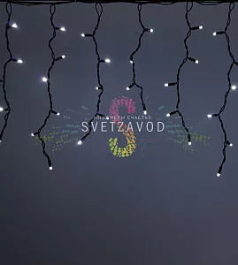 Светодиодная бахрома Айсикл, 4,8х0,6м, мерцающая, 24В, белая, черный каучук, IP65, без блока