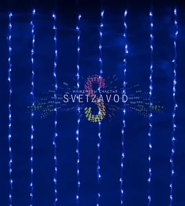 Светодиодный дождь с контроллером, 2,4х3,6м, синий, чейзинг, прозрачный ПВХ, 220В, IP54