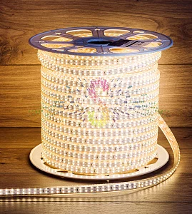 Светодиодная лента Тейп Лайт 180SMD2835, 220В, 17х6,5мм, теплая белая, IP67, 100м, Neon-Night