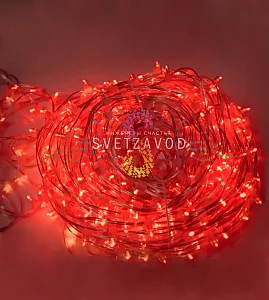 Клип Лайт 12В, мерцающий, RF, красный, 667 LED, 100м, прозрачный ПВХ, с защитным колпачком, IP64
