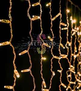 Светодиодный дождь 2х1м, теплый белый, фиксинг, прозрачный ПВХ, 220В, IP65, Rich Led