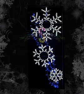 Светодиодная консоль "Три снежинки", 200х85 см, белая, синяя