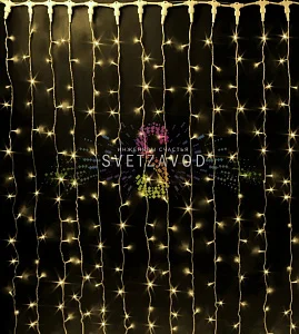 Светодиодный дождь 2х2м, теплый белый, фиксинг, прозрачный ПВХ, 220B, IP65, Rich Led