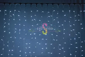 Светодиодный дождь 2х6м, белый, фиkсинг, прозрачный ПВХ, 220В, IP54