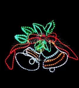 Уникальное новогоднее украшение со скидкой! Светодиодное панно "Два колокольчика с красным бантиком", 79х106 см, 220В, IP65