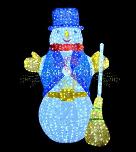Акриловая фигура 3D Снеговик с метлой, 200 см, 4664 LED, 24В, с трансформатором
