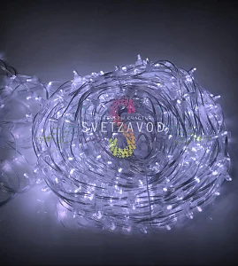 Клип Лайт 12В, белый, фиксинг, 100м, 666LED, прозрачный ПВХ, с защитным колпачком, IP64