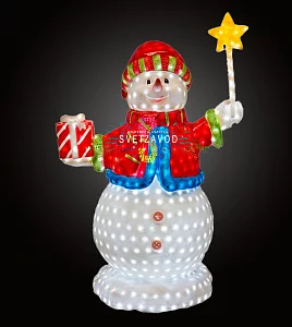 Светодиодная фигура из стекловолокна Снеговик с звездочкой, 130 см, 24В, с трансформатором