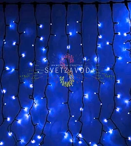 Светодиодный дождь 2х6м, синий, фиксинг, черный ПВХ, 220В, IP65, Rich Led