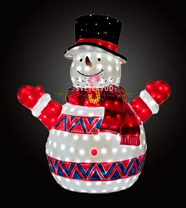 Светодиодная фигура из стекловолокна Снеговик с шарфом, 85 см, 24В, с трансформатором