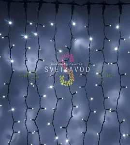 Светодиодный дождь 2х9м, белый, фиксинг, черный ПВХ, 220В, IP65