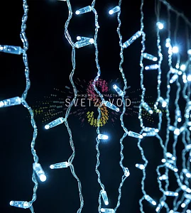 Светодиодный дождь 2х1м, белый, фиксинг, прозрачный ПВХ, 220В, IP65, Rich Led