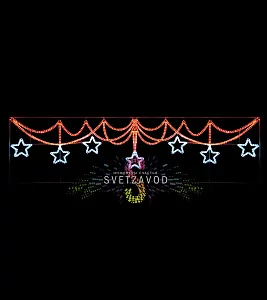 Светодиодная перетяжка "Новогодние звезды", 400х105 см, белая, красная