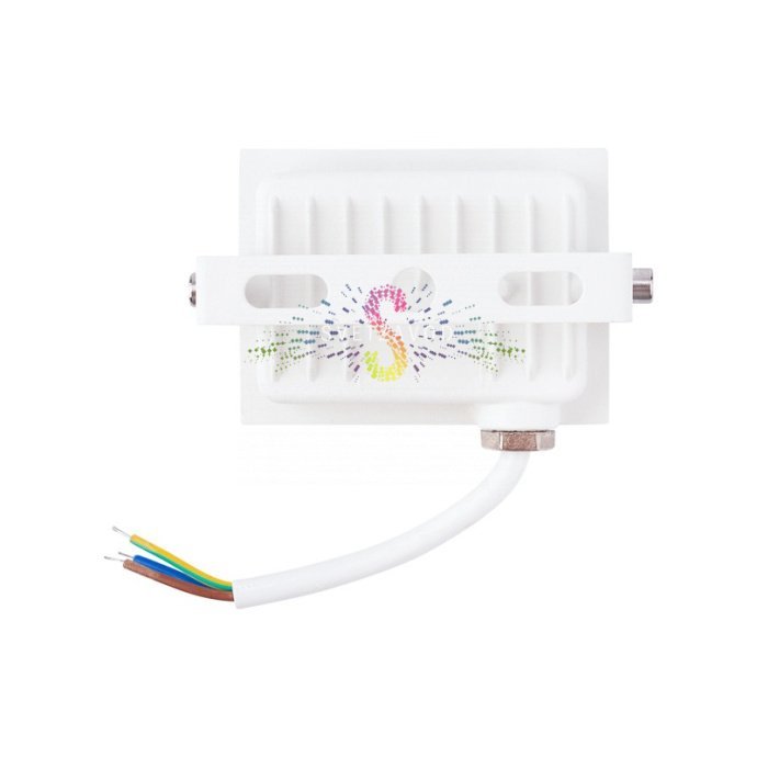 Крупный план светодиодного прожектора REXANT 10Вт в белом корпусе из алюминия, с прозрачным стеклянным рассеивателем и поворотным креплением. Крупный план светодиодного прожектора REXANT 10Вт в белом корпусе из алюминия, с прозрачным стеклянным рассеивателем и поворотным креплением.