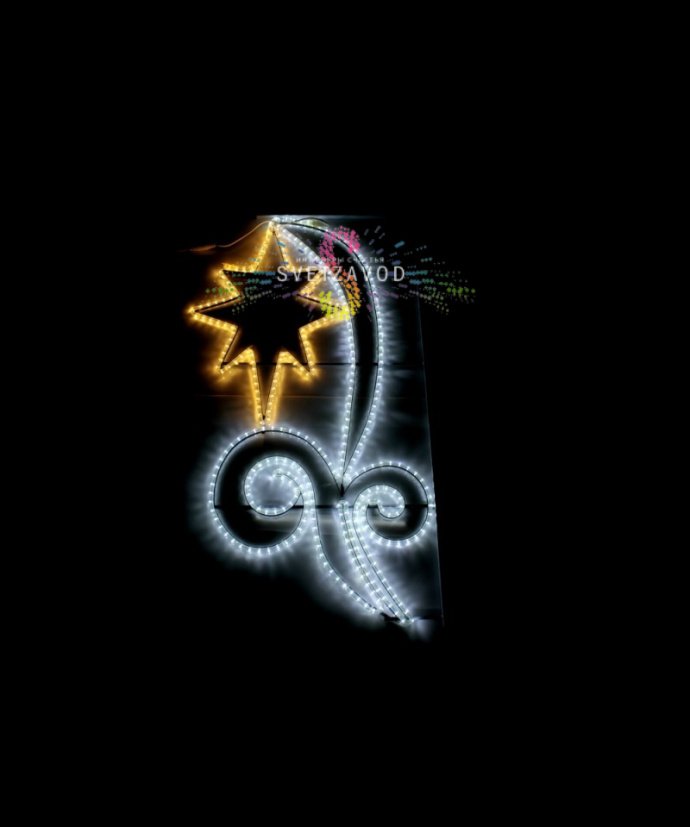 Крупный план светодиодной консоли 'Альтаир' размером 150 на 82 см в белом корпусе, установленной на столб, с видимой металлической конструкцией и звездными мотивами.