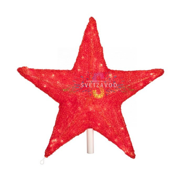 Крупный план красной акриловой светодиодной звезды Neon-Night с яркой равномерной подсветкой от 210 светодиодов, съемной трубкой для крепления и подвесом.