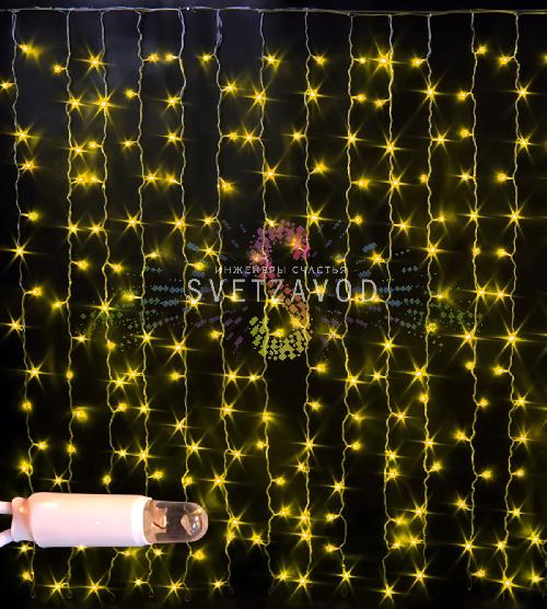Светодиодный дождь 2х1,5м, желтый, фиксинг, белый ПВХ, 220В, IP65, Rich Led
