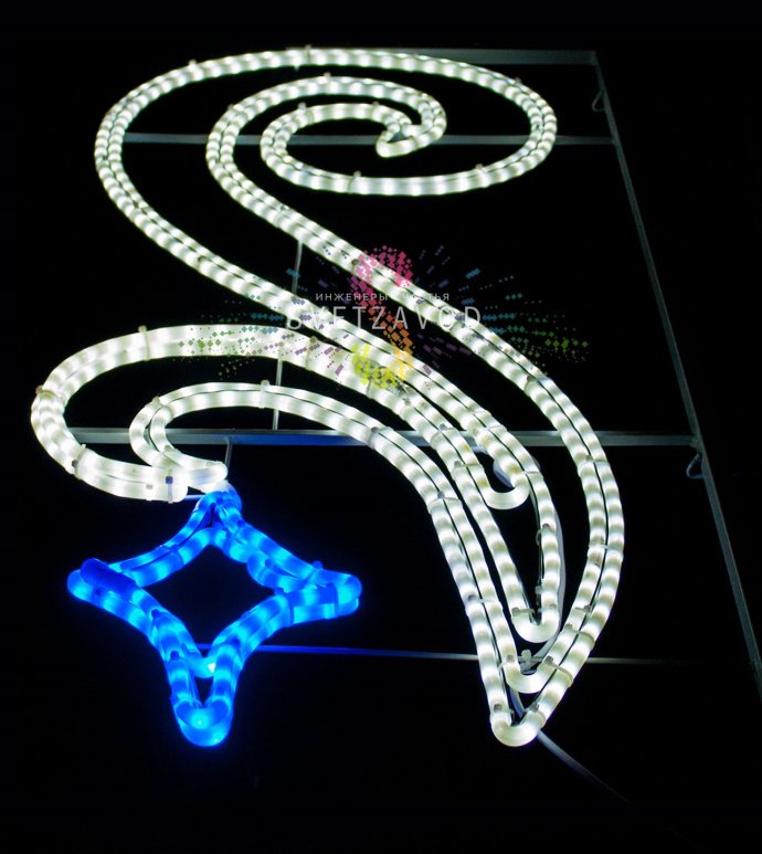 Детальное фото светодиодной консоли Блю стоун размером 150х60 см на металлическом каркасе, готовой к монтажу на уличную опору.