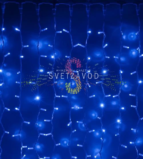 Светодиодный дождь 2х3м, синий, мерцающий, WF, белый ПВХ, 220В, IP65