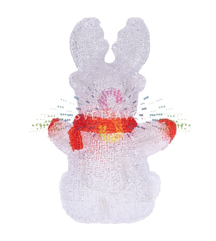 Детальное фото акриловой светодиодной фигуры 3D Олененок в шарфе. Видны 24 светодиода, качественный акрил, размеры 20х17х30 см, работает от 2-х батареек АА.