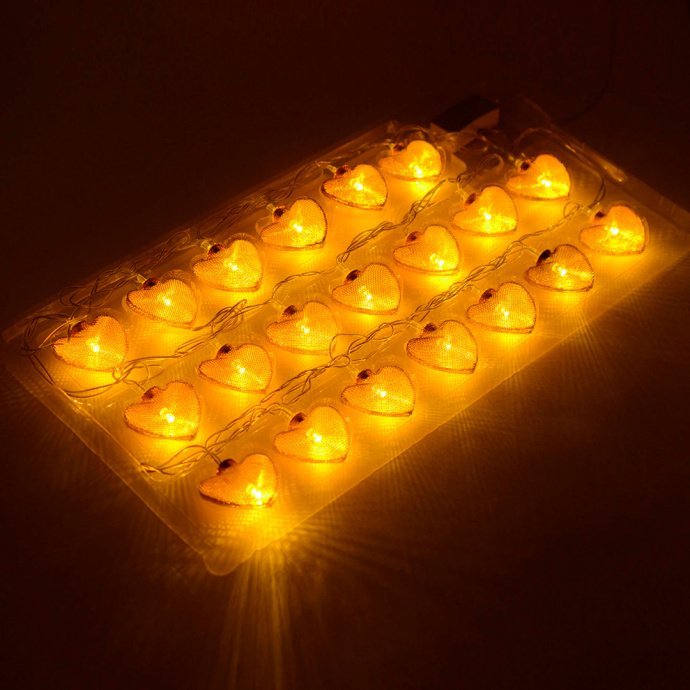 Гирлянда LED Сердце теплый свет, золотые сетчатые рассеиватели, прозрачный ПВХ-шнур 4м, 220V