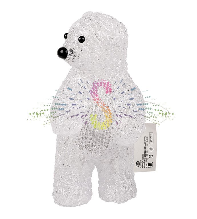 Детальное фото акриловой светодиодной фигуры 3D Медвежонок от Neon-Night. Видны объемная форма, внутренние светодиоды и коробка.