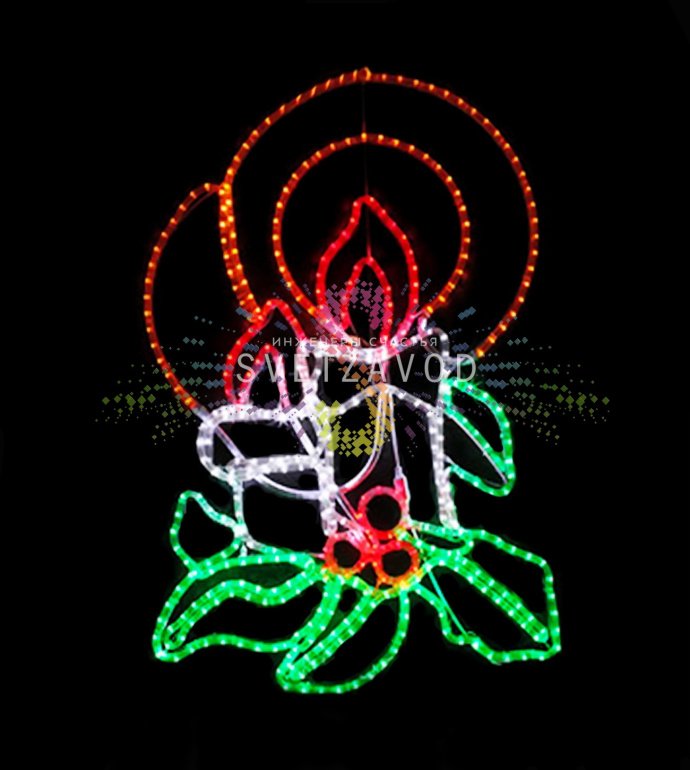 Детальное фото светодиодного панно 'Две свечи' с мультицветными LED, металлическим каркасом и защитой IP65