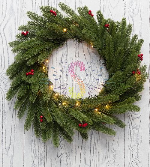 Рождественский еловый венок с ягодами, Ø45см, 20LED, 2АА, ветки литые, Neon-Night