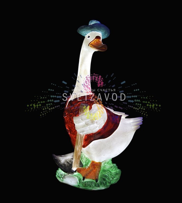 Детальное фото светодиодной фигуры Гусь с мотыгой. Видны текстура стекловолокна, внутренняя LED-подсветка и элементы конструкции.