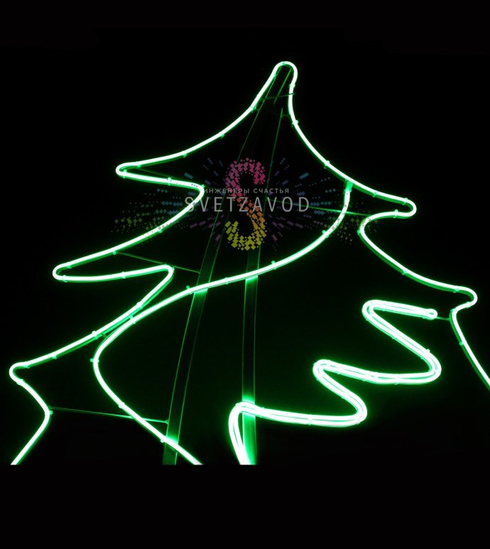 Детальное фото светодиодной ёлки Москва-3: объемная 3D-конструкция из гибкого неона на прочном металлическом каркасе, предназначенная для уличного использования.