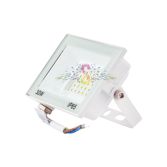 Белый алюминиевый светодиодный прожектор REXANT 30Вт с защитой IP65 для уличного и внутреннего освещения, угол рассеивания 120 градусов Белый алюминиевый светодиодный прожектор REXANT 30Вт с защитой IP65 для уличного и внутреннего освещения, угол рассеивания 120 градусов