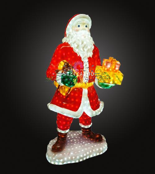 Светодиодная фигура из стекловолокна Дед Мороз с подарками, 170 см, 24В, с трансформатором