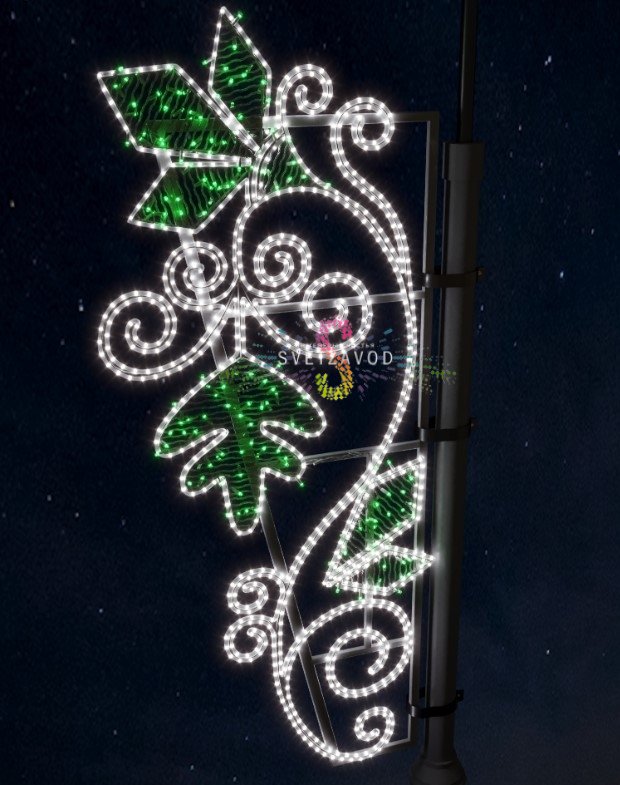 Детальное фото светодиодной консоли Зеленые лилии: металлический каркас, полимерное покрытие, светодиоды белого и зеленого свечения, готовой к уличному монтажу.