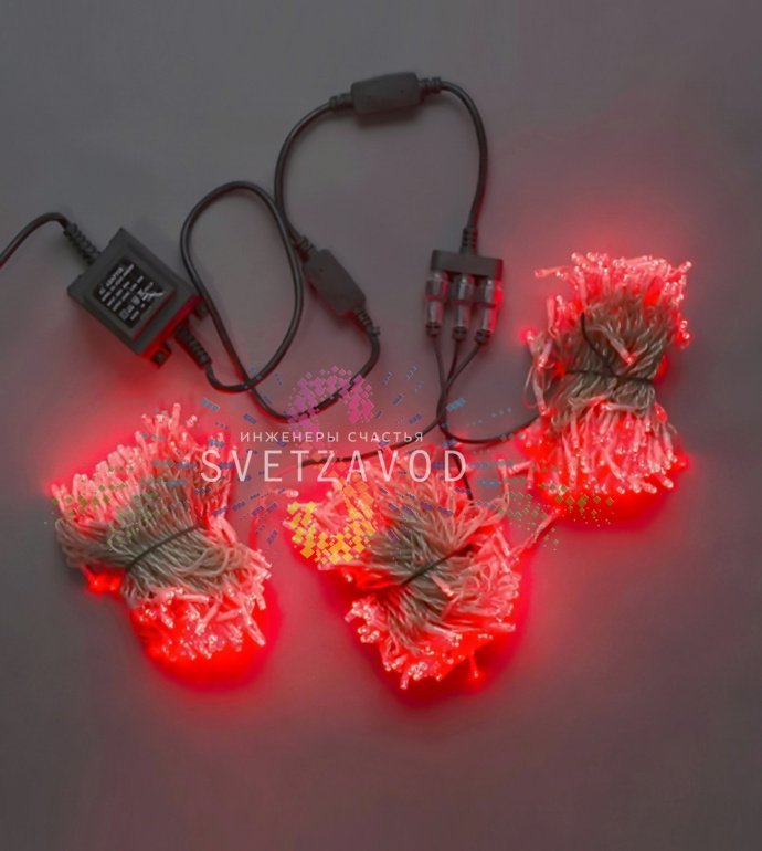 Детальное фото комплекта Клип Лайт Спайдер: 3 нити по 20м, прозрачный ПВХ провод, блок питания 220/24В, упаковка