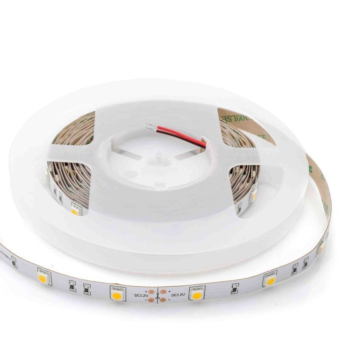 Катушка со светодиодной лентой 12В SMD5050 30д/м теплый белый, 600Лм/м, IP20, 5м, двухслойная плата, ширина 10мм