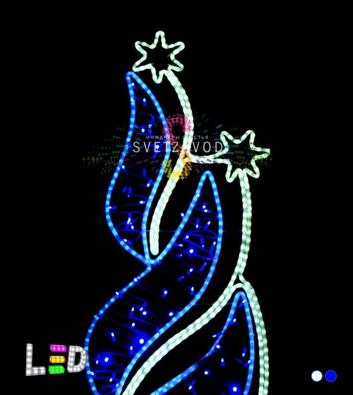 Детальное фото светодиодной консоли «Звездное пламя»: стальной профиль с полимерным покрытием, LED-дюралайт, крепление бандажной лентой.