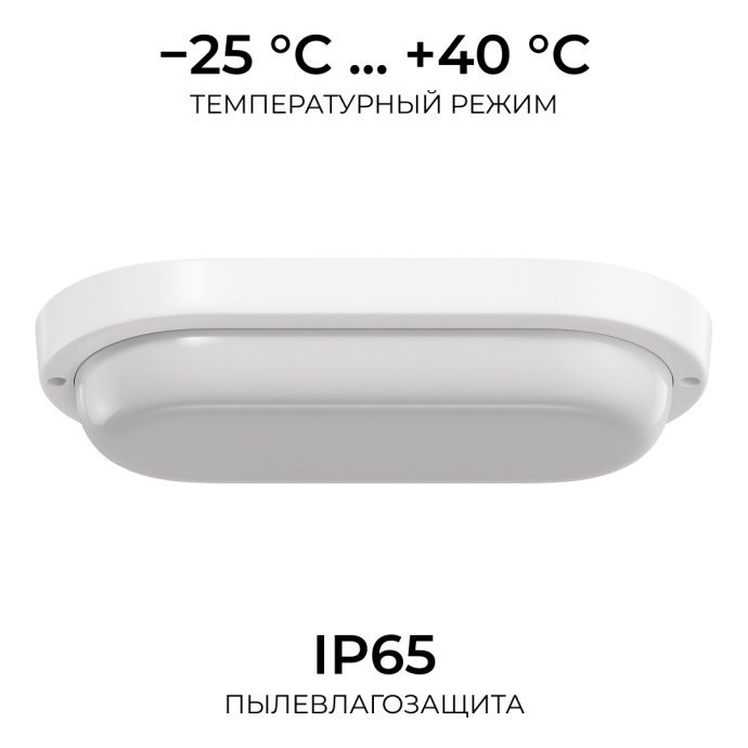 Светодиодный герметичный овальный светильник IP65, 18Вт, холодный белый 6500K, 1350лм, накладной, 195х95х38мм