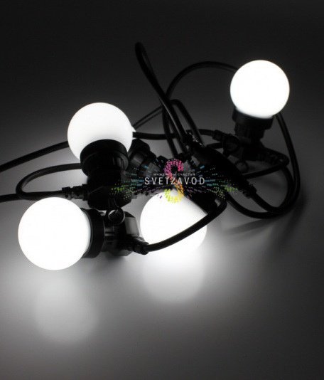 Гирлянда с лампами, белая, 10 метров, 50 ламп, черный провод 