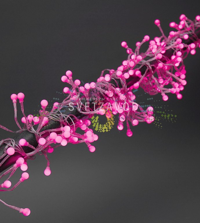 Детальное фото гирлянды Мишура Neon-Night: розовые светодиоды на прозрачном проводе, контроллер, упаковка.